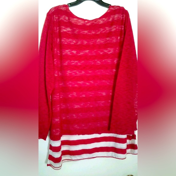 Derek Heart Plus Red 2 in 1 Polyester stretch l/sleeve knit shirt /top 3X - Picture 2 of 4